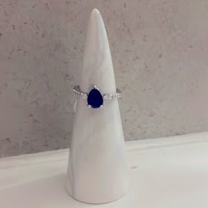 Blue Sapphire Pear Costume Jewelry Ring Size 6